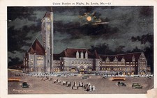 St Louis Missouri MO Train Railroad Station Depot Moonlight Vtg Postcard A62 picture