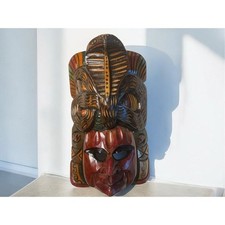 Vintage Hand Carved Wood Wall Hanging Mask Cobra on Top Wooden Sculpture Art 15
