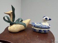 Vintage Dollhouse Miniatures Artisan Wooden Duck & Porcelain Duck 1:12 picture