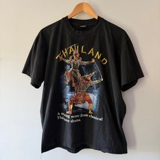 Vintage FFWD Thailand Classical Dance Drama Graphic T-Shirt Mens Large Black picture