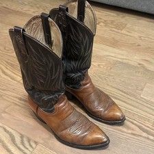 Vintage Ralph Lauren Western Cowboy Boots Men’s 8D Brown Leather Rare Inlay picture