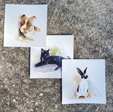Original 7x7  Custom Hand painted watercolor Pet portraits picture