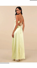 NWT Lulus Stunning Example Light Yellow Satin Backless Maxi Dress Size M picture