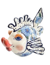 VTG Authentic Stoneware By Diane Kissy Fish Figurine in Blue Floral picture