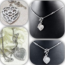 Vintage Judith Jack Victorian Style White Diamond Heart & Key .925 Necklace picture