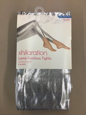 Womens Footless Leggings SILVER Metallic Sexy Shiny Halloween Costume Med/Tall picture
