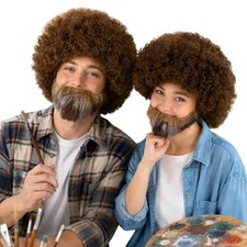 HPO Adult & Teen 80s Painter Afro Wig with Beard Mustache Bundle picture