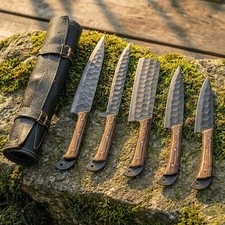 CUSTOM HANDMADE FORGED CARBON STEEL CHEF KNIFE SET KITCHEN KNIVES CHEF SET picture