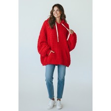 BIBI Woman's Waffle Textured Drawstring Pullover Hoodie M   Chunky n Kitschy picture