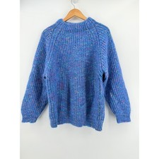 VTG 80s Jacque & KoKo Blue Confetti Mohair Shag Waffle Knit Sweater Large picture