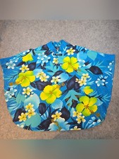 Vintage Hawaii Sears Tropical Hibiscus Floral Blouse Blue Hawaiian Aloha Top 60s picture