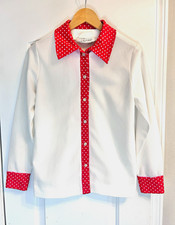 Vintage 70s Saks Fifth Avenue White Red Polka Dot Long Sleeve Blouse Top Large picture