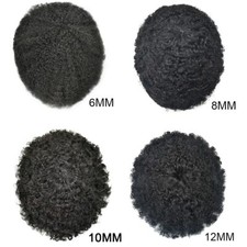 Afro Curl Mens Toupee Full Poly Skin Pu African American Hair System Replacement picture