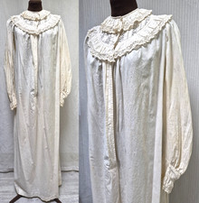 Antique Victorian Edwardian Cotton Crochet Lace Long Nightgown - Size S/M picture