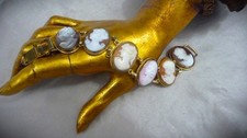 SPECTACULAR RARE ANTIQUE A&Z 12K GF CORAL SHELL CAMEO PORTRAIT PANEL BRACELET picture