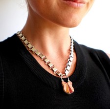 Antique Victorian (c.1880) Boockchain Necklace with Scottish Agate Padlock picture
