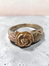 Vintage Landstrom's Black Hills Solid 10K Tri Color Gold Rose Ring Size 4.75 picture
