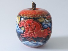 Hand Painted Wooden Box. Apple shape. 