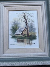 Vintage Catherine Parker Melton Original Oil Painting Framed Rustic Cabin picture