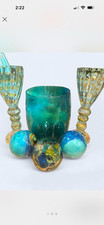 Pier 1  2 glass candle holders plus one glass base craft barrel and balls decor picture