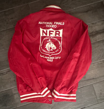 1982 Oklahoma City NFR Rodeo Snap Lined Jacket Red/White Mens L picture