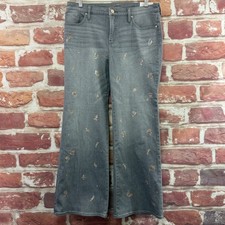 Chico's So Slimming Girlfriend Flare Jeans Womens 12 Gray Boho Beaded Pants picture