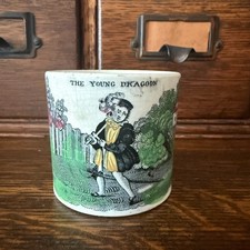 Antique Staffordshire Child s Mug The Young Dragoon Transferware Soldier 1800s picture