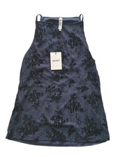 Motel Rocks Damske Vest Top Navy Flocked Floral Shimmer Halter Size S NWT picture