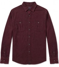 Untuck it Mens Button Front Long Sleeve Maroon Cotton Shirt Medium M picture