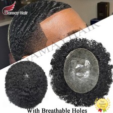 Afro Curl Mens Toupee Poly Skin Pu African American Hair System Breathable Holes picture