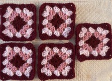 5 Crochet GRANNY  SQUARES 5” Coffee & Candle Mats/Patches/baseball Caps/Purse picture