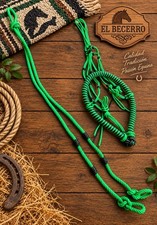 Bosal/Riendas Verde Y Negro Charras Green/Black Horse Halter w/ Lead Rope picture