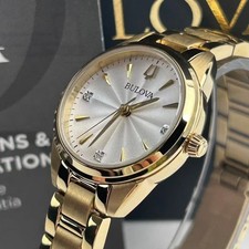New w/box Bulova Sutton Women's Quartz Watch White Diamond Dial 97P150 28 mm picture