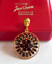 Antique Victorian Memento Mori Skull Bohemian Garnets Solid Silver Gild Pendant picture