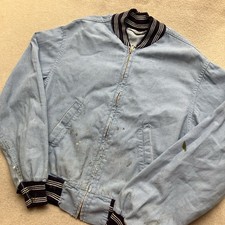 Vintage 50s Windward Montgomery Ward Chambray Bomber Zip Jacket Small Distressed picture