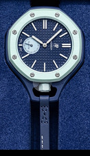 Swatch Royal Pop Lan Ba Quartz Octagon Blue Dial Leather Strap Analog w/ Box picture