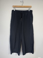 Athleta Pant Midday Mid Rise Crop Poplin Wide Leg Black Medium Pull On Elastic picture