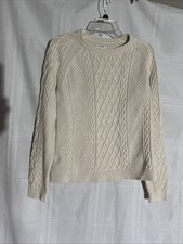 J.Crew Factory Cable Knit Sweater Large Ivory Cream 100% Cotton Crewneck NWT picture