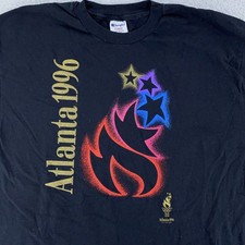 Vintage Atlanta Olympics Shirt Mens XL Black 1996 Summer Games USA Flame Tee 90s picture