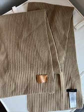 Vince Cashmere Ribbed Shaker Stitch Scarf BEIGE 70% Wool 30% Cashmere NEW picture