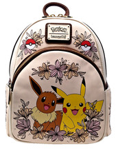 Loungefly Pokémon Pikachu & Eevee Floral Embroidery Mini Backpack Cream NWT picture