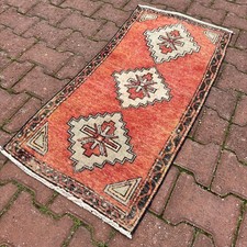 1.7x3.5 Vintage Turkish Rug Handmade Wool Faded Geometric Accent Rug-Tariff Free picture