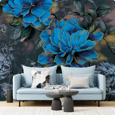 Blue Floral Peel And Stick Wall Mural 148