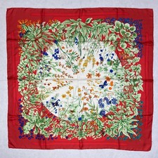 Hermes Scarf Carre 90 LA PRAIRIE Red Silk 100% picture
