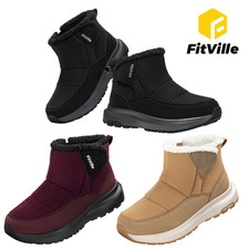FitVille Women's Wide Diabetic Winter Snow Boots Fur Lined Warm Ankle Boots picture
