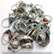 Elegant Coral & Mix Gemstone 10PCS Rings 925 Silver Plated Wholesale Jewelry Lot picture