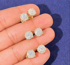 1CT Luna Cluster 8mm Natural Diamond Earrings 14k Pure Yellow Gold Screwbacks picture