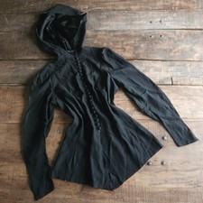 Vintage 1940s Black Hooded Jacket Button Front Mid Century Noir Blouse RARE 30s picture