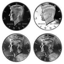 1995 P D S S Kennedy Half Dollar  4 Coin Set Silver & Clad Proof & BU picture