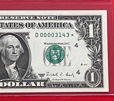 1988 A  STAR NOTE $1 DOLLAR BILL ( CLEVELAND D ) Low Serial Number UNCIRCULATED picture